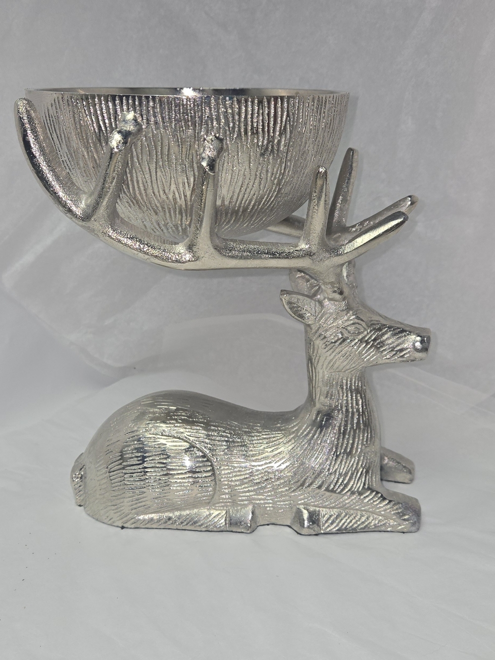 Deer With Bowl Butler Bowl Holiday Accent Nickle Plated